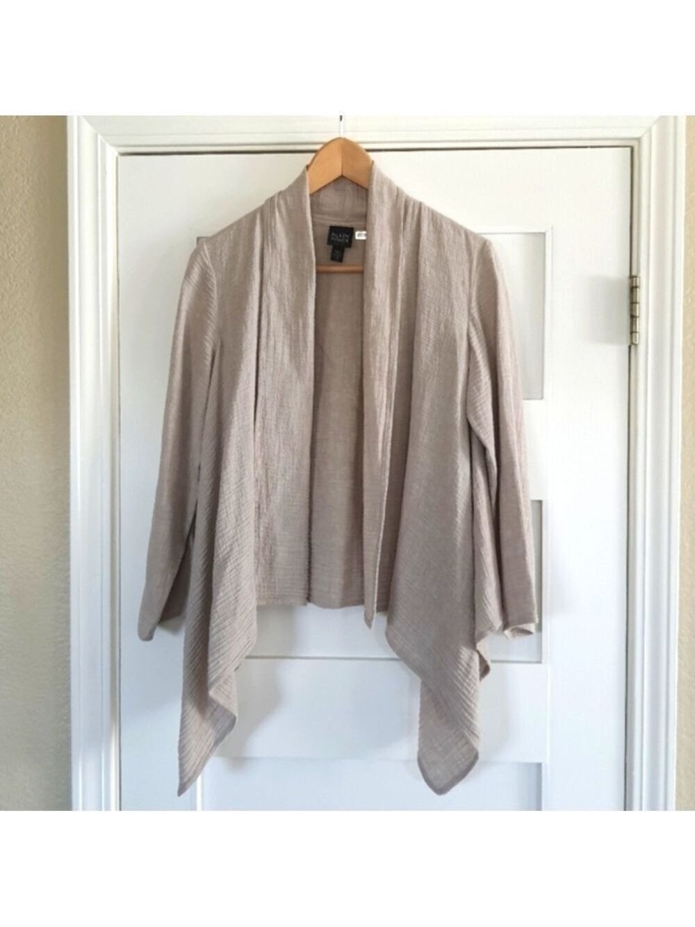 Eileen Fisher Linen Cotton Open Cardigan Womens PS Petite Beige Drapped Textured